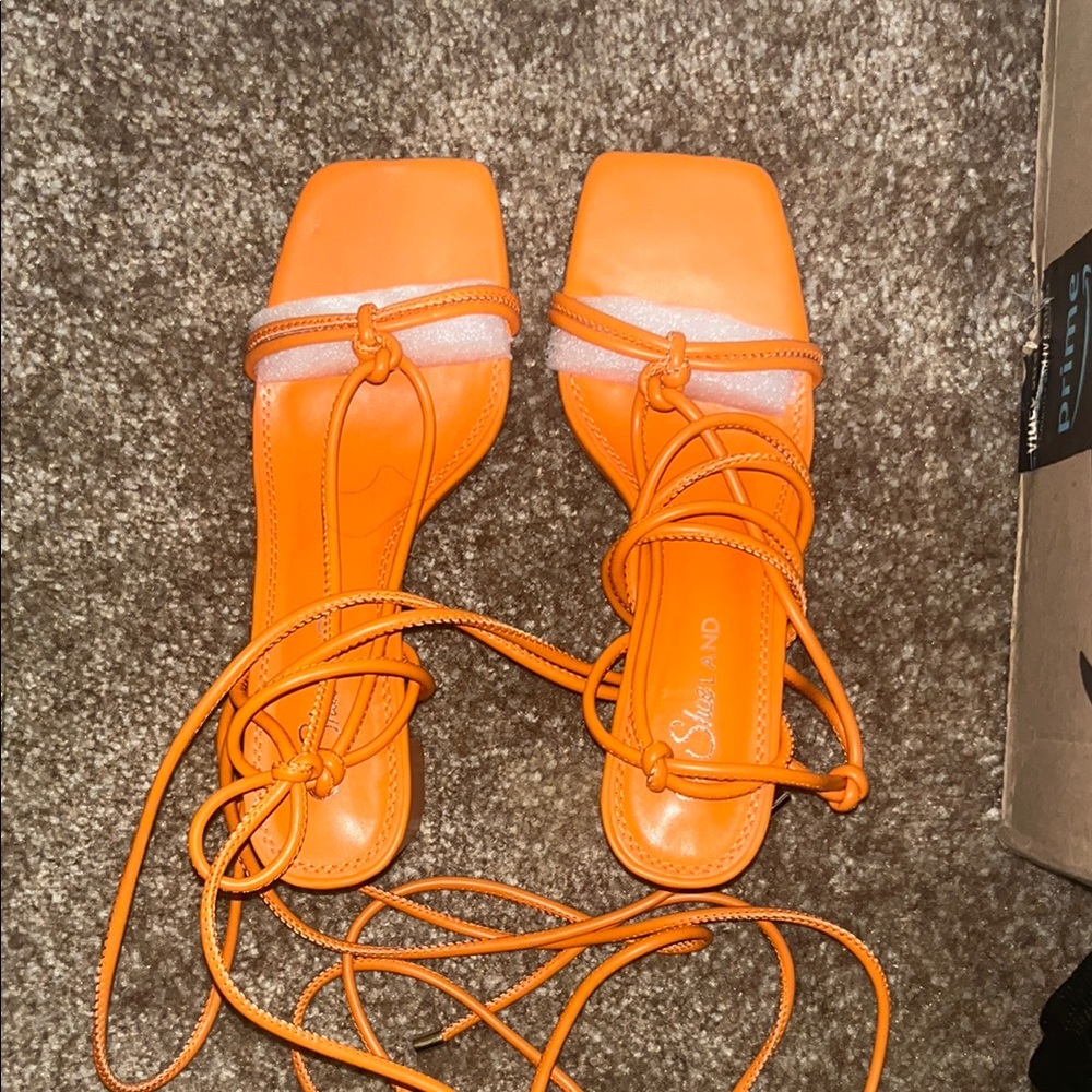 SHEIN Orange Strappy Sandals with Square Toe